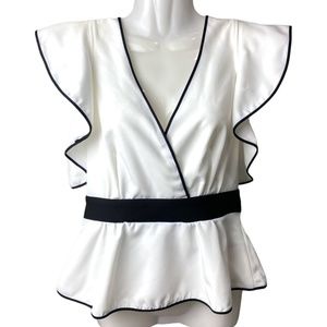Impeccable Pig | White Flounce Sleeve Blouse | Size Small